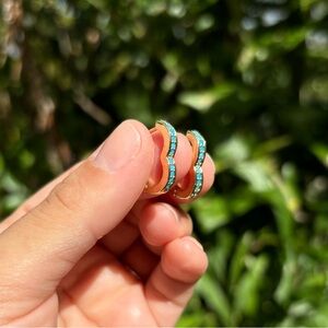 18K Gold Plated Stainless Steel Turquoise stone Large Heart Hoop Earrings